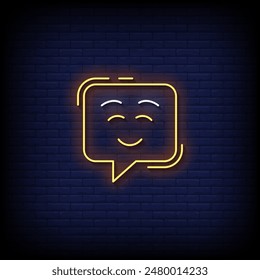 relaxed emoji symbol neon sign vector
