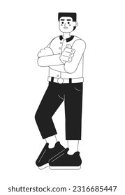 Relaxed european businessman monochromatic flat vector character. Casual salesman in confident pose. Editable thin line full body person on white. Simple bw cartoon spot image for web graphic design