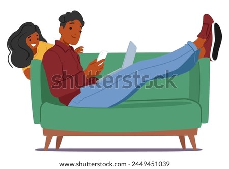 Similar – Image, Stock Photo Phone addiction. Man lying in bed with smartphone