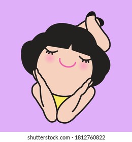 Relaxed Girl With Happy Face Lying On The Floor Concept Card Character illustration