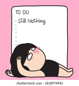 Relaxed Girl Is Lying Under To Do List, Her First List Is Still Doing Nothing Concept Card Character Paper Note illustration
