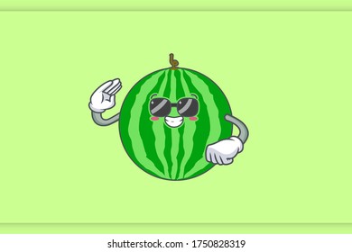 RELAXED, GLASSES, COOL Face Emotion. Salute Hand Gesture. Watermelon Fruit Cartoon Drawing Mascot Illustration.