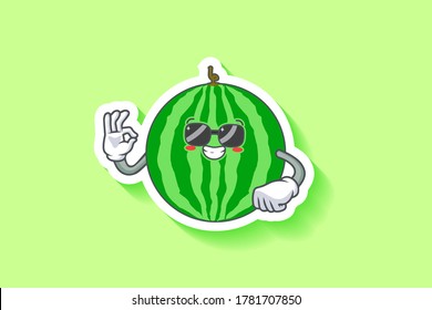 RELAJADO, GAFAS, FRENTE A LA Emoción. Buen Gesto De Mano. Dibujo de dibujos de mascotas con dibujos animados con frutas de sandía.