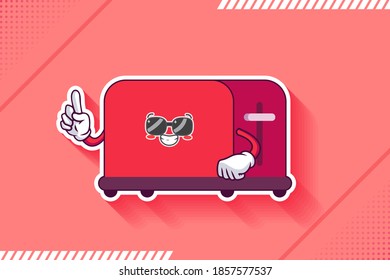 RELAXED, GLASSES, COOL Face Emotion. Forefinger Gesture. Toaster Cartoon Drawing Mascot Illustration.