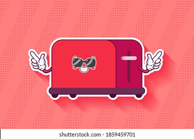 RELAXED, GLASSEN, COOL-Gesichtspflege Emotion. Double Forefinger Handgun Gesture. Toaster Cartoon Drawing Mascot Illustration.