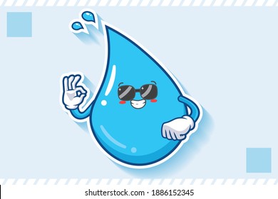 RELAXED, GLASSES, COOL Face Emotion. Nice Hand Gesture. Water Drop Cartoon Drawing Mascot Illustration.
