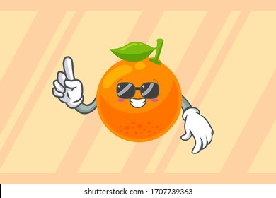RELAXED, GLASSES, COOL Face. index finger, forefinger Gesture. Mascot Vector Illustration. Orange Citrus Fruit Cartoon.