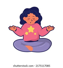 relaxed kid meditating over white