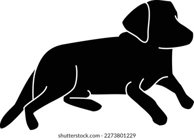 Relaxed and lying Labrador retriever silhouette (black)