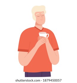 Relaxed Man with Cup of Tea Dreaming about Something, People Imagination Concept Cartoon Style Vector Illustration