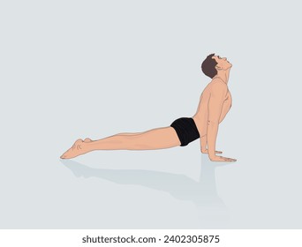 Relaxed man doing yoga exercises. Meditation, relaxation and fitness concept. Vector illustration design