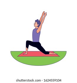 relaxed man doing yoga icon over white background, colorful design, vector illustration