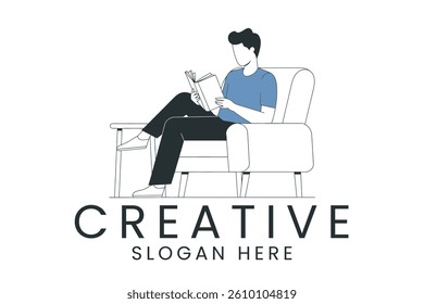 Relaxed man enjoys reading a book in a comfortable armchair at home. Peaceful scene. leisure