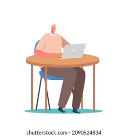 Relaxed Man Freelancer or Manager Sitting on Armchair Working on Laptop from Home or Office. Freelance Occupation, Worker Male Character Remote Workplace, Job, Business. Cartoon Vector Illustration