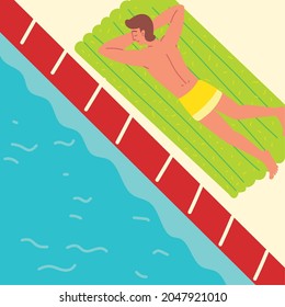 relaxed man on float by the pool