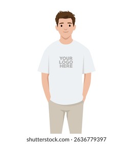 Relaxed Man in Oversized TShirt Mockup. Flat vector illustration isolated on white background
