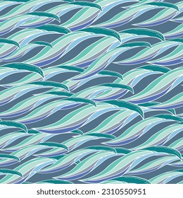 The relaxed motion of the ocean is just what we need some days. I created this vector seamless pattern design using the blues of the sea and ocean to create the wave action. 