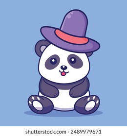 Relaxed Panda Wearing a Hat Sitting Quietly in Peaceful Scene