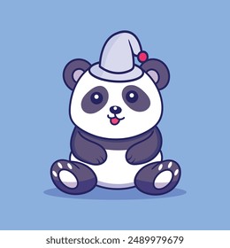 Entspannter Panda mit Hut, der ruhig in einer friedlichen Szene sitzt