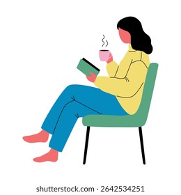 Relaxed Person Reading a Book and Drinking Coffee