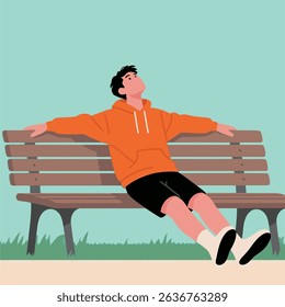 Relaxed Person Sitting on Bench with Arms Spread wide