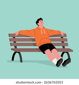 Relaxed Person Sitting on Bench with Arms Spread wide