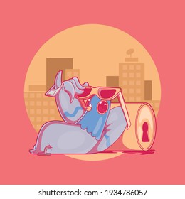 Relaxed pigeon vector illustration. City life, animal, funny design concept.