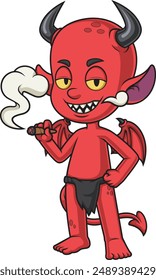 Relaxed red devil smoking vector illustration