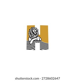 Relaxado leão sentado com postura calma alfabeto H letra. Perfeito para marcas de estilo de vida, identidade premium, logotipos criativos e design vetorial moderno com um caráter amigável, mas forte.
