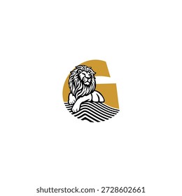 Relaxed sitting lion with calm posture alphabet G letter. Perfect for lifestyle brands, premium identity, creative logos, and modern vector design with a friendly yet strong character.