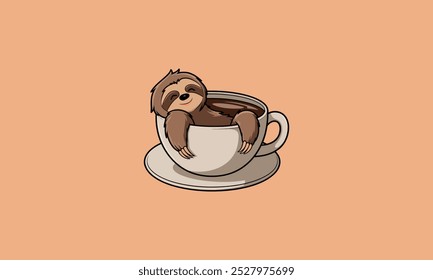 Relaxed sloth soaking in a coffee cup.