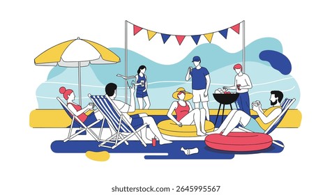 Relaxed Summer Beach Party With Friends on Vacation