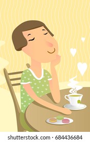 Relaxed woman drinks green tea