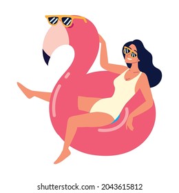 relaxed woman in flamingo ring icon