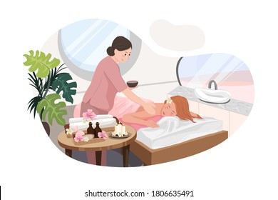 Relaxed woman getting back massage in luxury spa with professional massage therapist. Wellness, healing and relaxation concept. - Shutterstock ID 1806635491