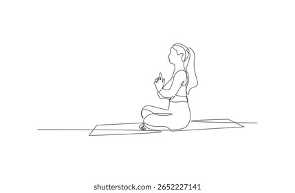 Relaxed Woman Meditating in Yoga Pose. Continuous Line Art Minimalist Illustration