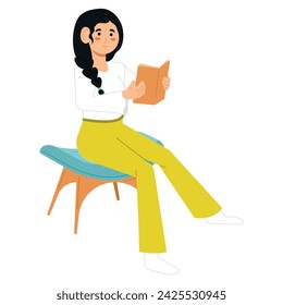 Relaxed woman reading a book Hygge concept Vector illustration