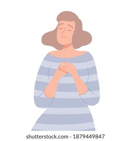 Relaxed Young Woman Dreaming about Something, People Imagination Concept Cartoon Style Vector Illustration Isolated on White Background