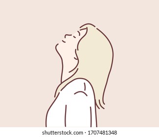 Relaxed young woman. Hand drawn style vector design illustrations.