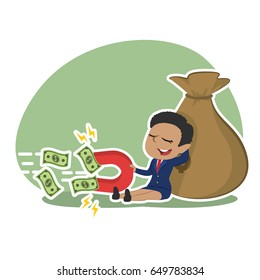 relaxing african businesswoman use magnet to attract moneys