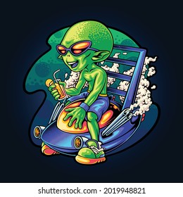 relaxing alien on space illustration