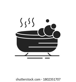 Relaxing bath black glyph icon. Special hot bath for relax and reducing stress. Pictogram for web page, mobile app, promo. UI UX GUI design element.