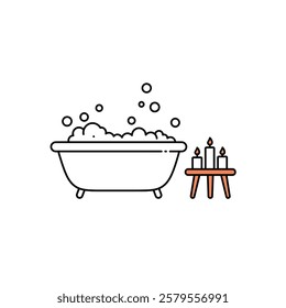 A Relaxing bath with bubbles and candles on a white background