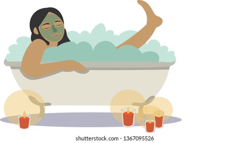 Relaxing in bath by candlelight.