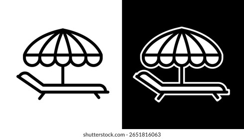 Relaxing Beach Lounger and Umbrella Icon Summer Vacation Symbol	