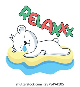 Relaxing bear on beach, flat sticker 