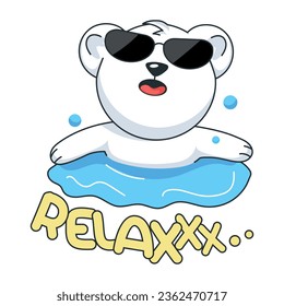 Relaxing bear in pool, doodle style sticker 