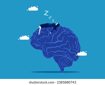 Relaxing brain. Businesswoman sleeping on brain. Vector