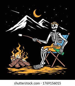 relaxing with campfire vector illustration