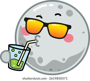 Relaxing Cartoon Moon Character – Calm Nighttime Vector Illustration